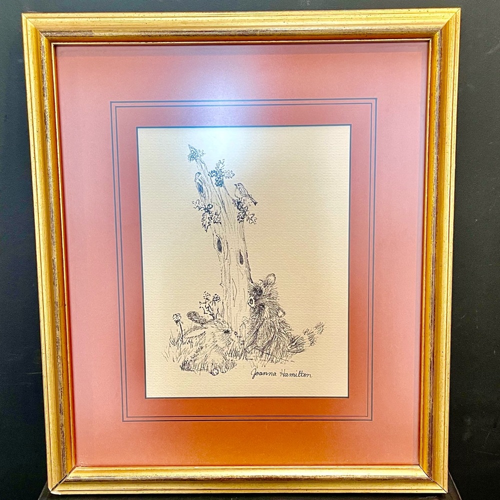 Vintage Original Pen and Ink drawing by Joanna Hamilton. Framed and Signed